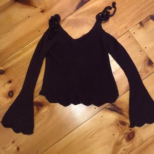 Open shoulder, bell sleeve sweater